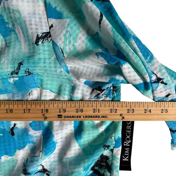 Kim Rogers Floral Button Front Blouse XL Blue White Roll Sleeve NWT - Picture 9 of 10